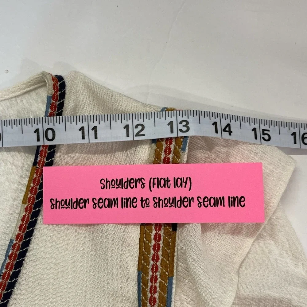 SEE U SOON Boho Style Beige w/Multi Color Cap Ruffled Sleeves & Banded Waistline - Picture 6 of 10